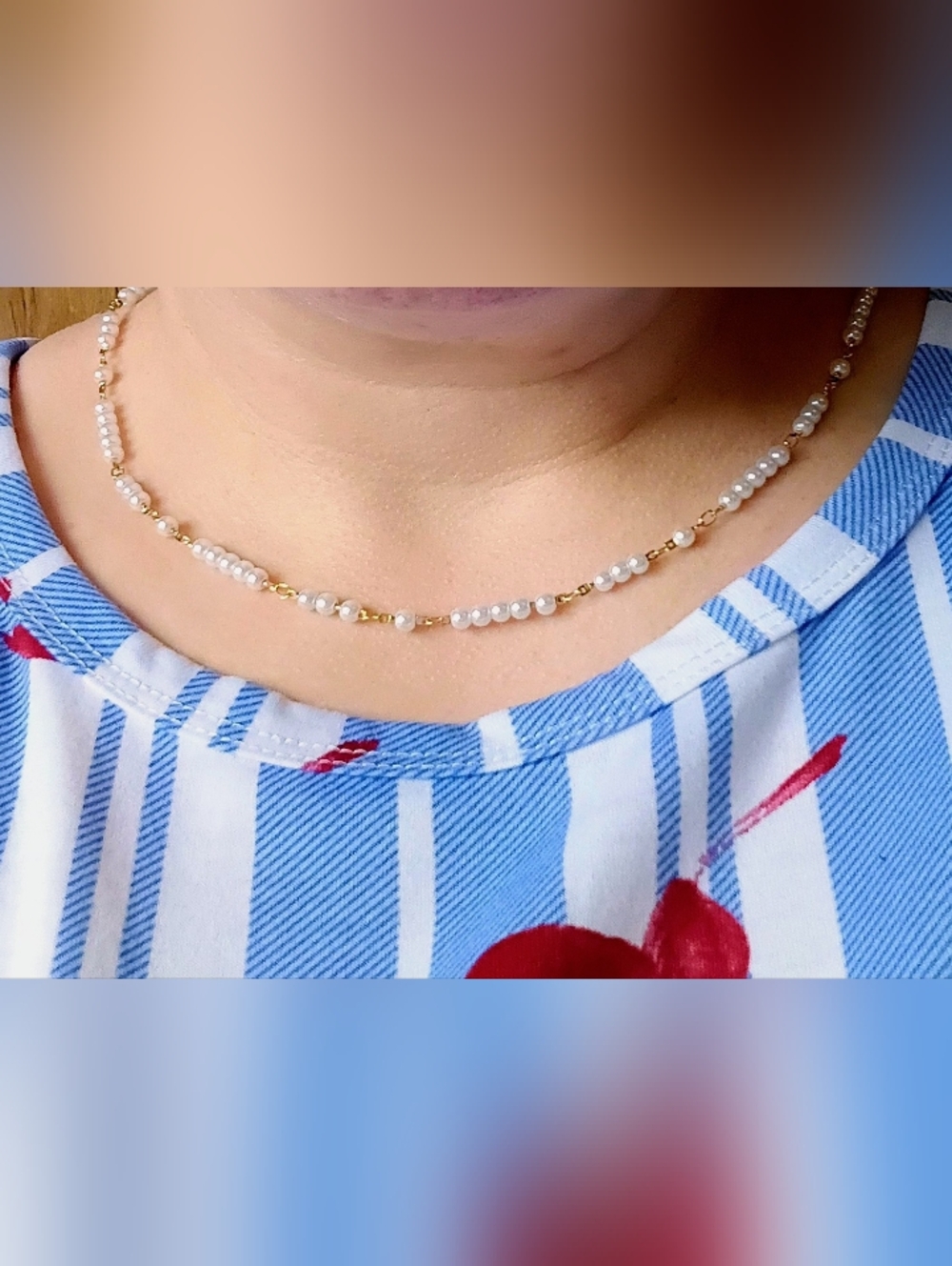 14K Gold Pearl Beaded Necklace Dainty Adjustable Minimalist
